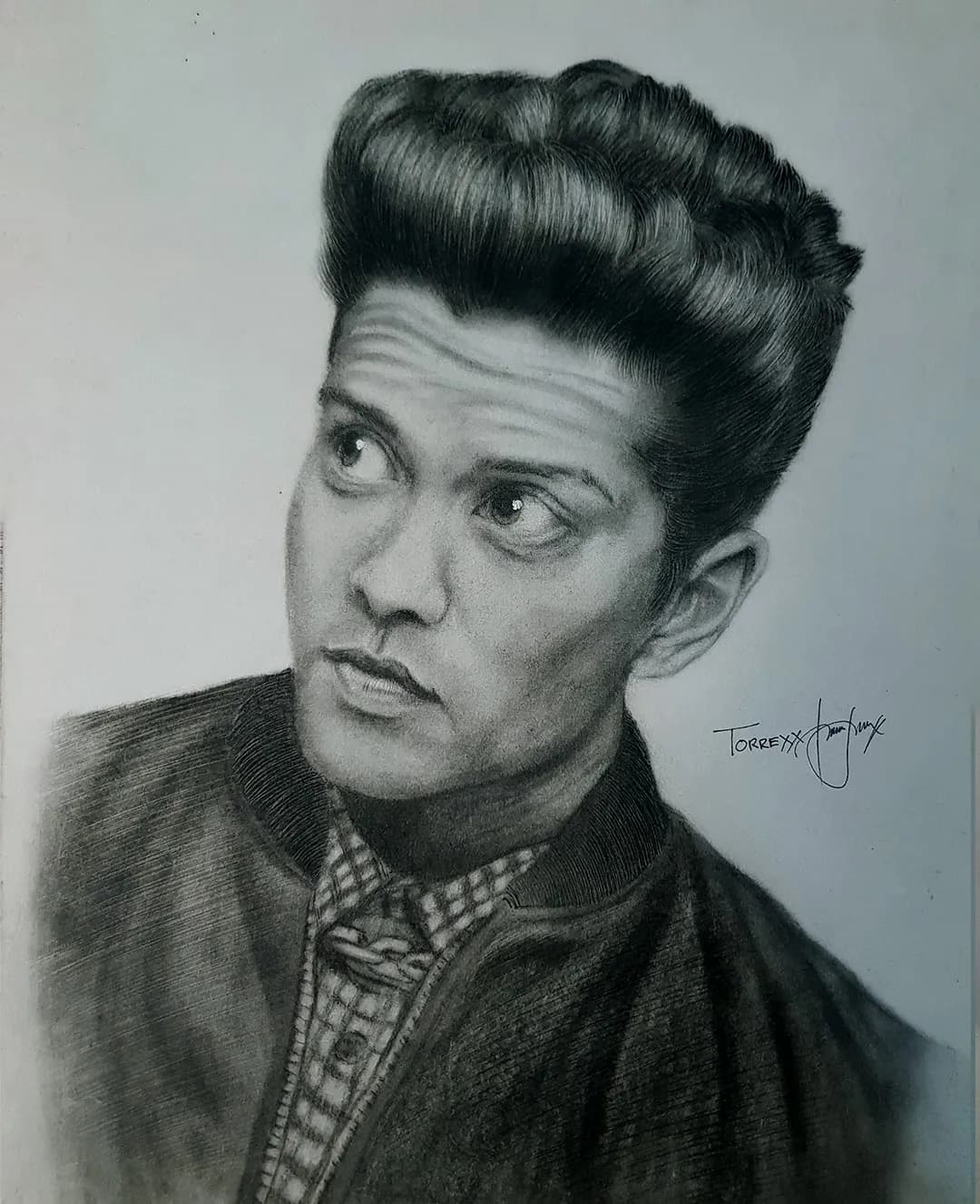 Pencil portrait drawing of Bruno Mars