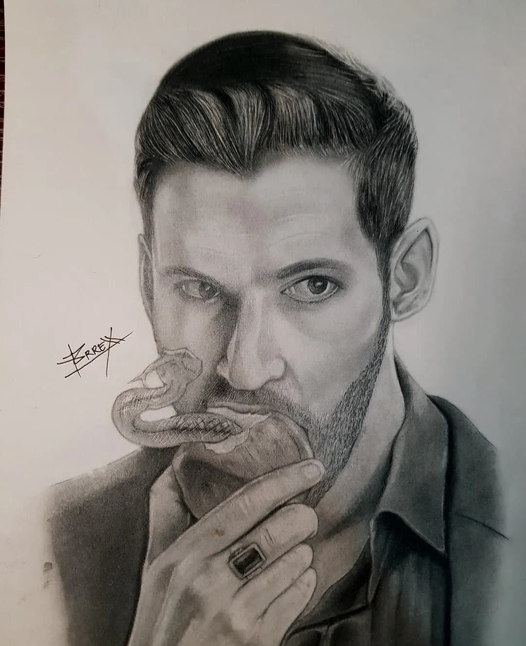 Pencil portrait drawing of Lucifer Morningstar