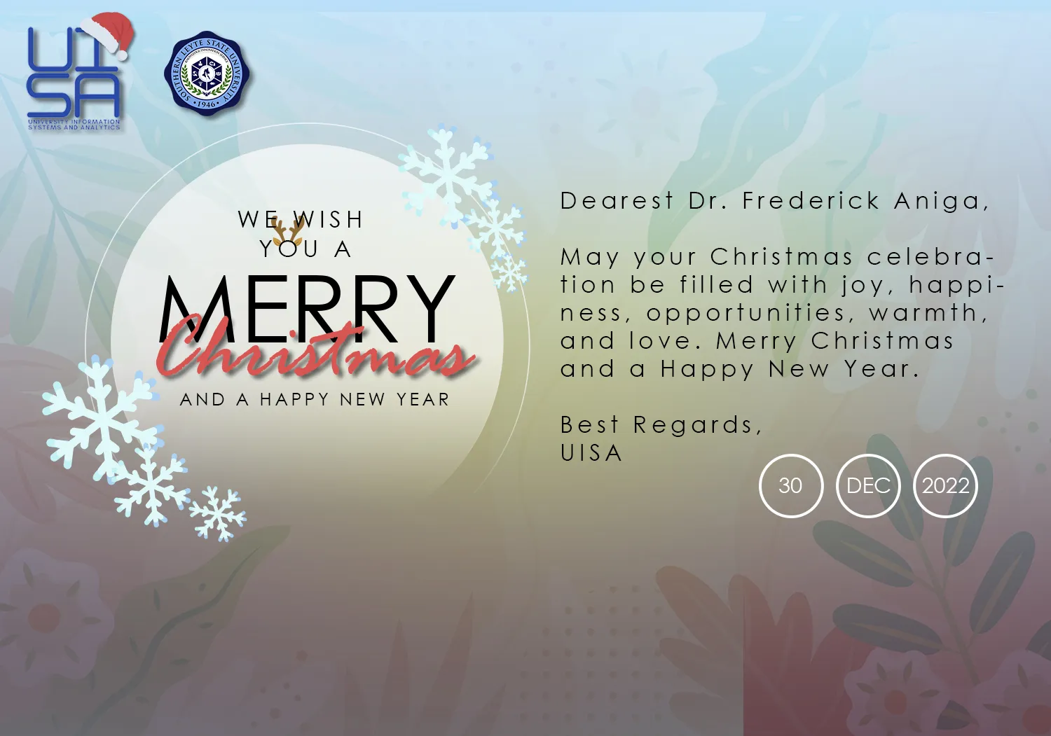 christmas card thank you letter